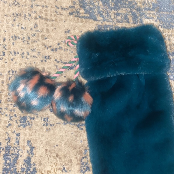Anthropologie Plush Teal Christmas Stocking - Picture 3 of 4